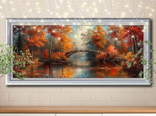 Kit Completo 5D DIY Pintura de Diamante Puente,Bosque,Punto de Cruz Diamond Painting para Adultos,Cuadro de Diamantes con Rhinestones para Decoración Hogar,Pintar con Diamantes (30x80cm) 59E-6303