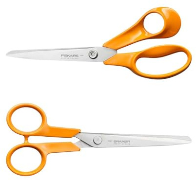 Fiskars Classic 1082450 - Juego de tijeras universales (21 cm, tijeras universales de 16 cm, cuchillas de precisión de acero inoxidable, mangos ergonómicos, ideal para papel, tela y trabajo de oficina
