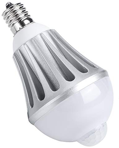Aolidsive Bombilla LED con Sensor de Movimiento E17 de 9W, Material de Aluminio y PC, Ideal para Dormitorio y Pasillo con ángulo de Inducción de 130 Grados (Blanco cálido)