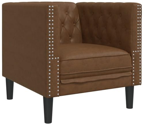 QJBSAVVA Sillón Chesterfield marrón – Sillón tapizado en imitación de ante de microfibra – Sillón club con cierre de botones para salón y oficina – Sillón relax vintage 71 x 74,5 x 70,5 cm