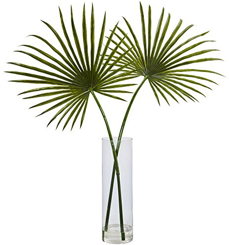 Nearly Natural Fan Palm Artificial Arrangement in Glass Vase