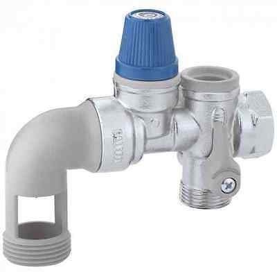 Caleffi 526153 Groupe de Sécurité pour Chauffe-eau 3/4'' Avec Coude Orientable pour Installations Horizontales, Vanne d'Arrêt et Clapet Anti-retour Contrôlable
