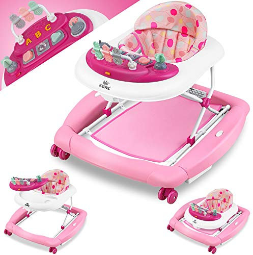 KIDIZ® 4in1 Lauflernhilfe Babywalker Spiel- und Lauflernwagen Gehfrei Schaukelfunktion Babywippe mit Rollen, Licht, Musik,Spielecenter Esstisch Laufstuhl Laufhilfe babys ab 6 Monaten Klappbar Rosa