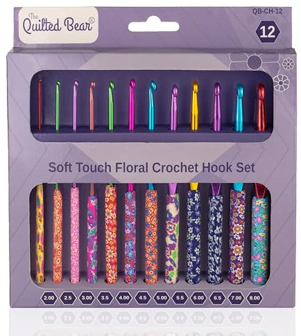 The Quilted Bear Floral Crochet Hook Set – 12 Premium Soft Grip Crochet Hooks with Ergonomic Polymer Clay Handles for Comfortable & Effortless Crocheting (2mm–8mm)