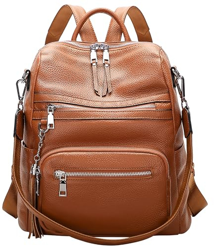 ALTOSY Echt Leder Rucksack Damen Elegant Convertible Schultertasche Frauen Uni mit Quaste (S106, Orangebraun)