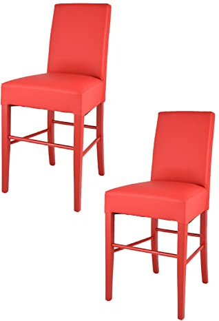 t m c s Tommychairs - Set 2 taburetes Bajos Luisa para Cocina y Bar, con Estructura en Madera de Haya Pintada Color Rojo y Asiento tapizado en Polipiel roja
