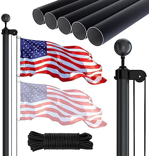 NELXINJO 20FT Heavy Duty Flagpole Kit for Yard,14 Gauge Flag Pole for Outside In Ground, Extra Thick Outdoor Flag Poles with 3x5 American Flag for Residential or Commercial(20FT, Black)