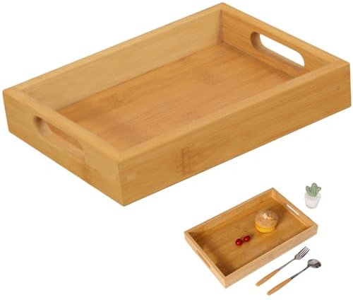 Bandeja de servir de bambú con asas, bandeja de servir, bandeja de madera, para desayuno, té, mesa de café, bandeja grande (30 x 20 x 4 cm)