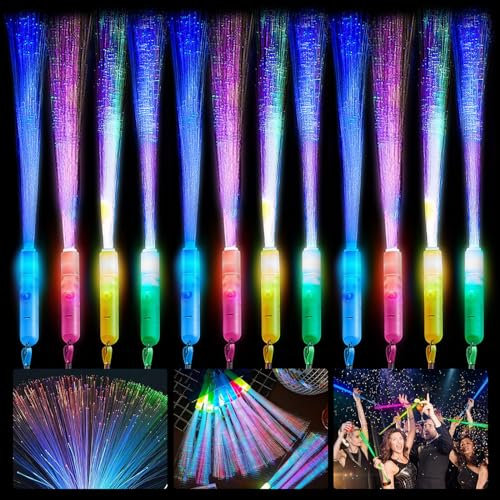 Seasboes Lot de 12 plumeaux lumineux à LED en fibre de verre - Accessoires de fête - Bâtons lumineux pour enfants - Cadeau d'anniversaire d'enfant pour Noël