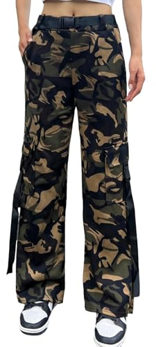 Nuofengkudu Mimetici Cargo Pantaloni della Tuta Larghi 4 Tasche Elastico Vita Alta Jogging Sportivi Pantalone Felpati Comodi Joggers Pants Lavoro Adolescente Y2K Casual Verde XL