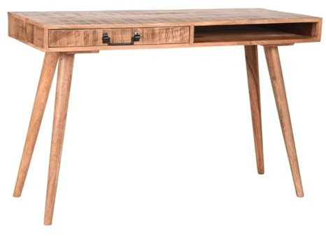 RINGO-Living Schreibtisch mit Schublade & Regal - 120 cm breit Vintage PC Tisch aus Holz - Schminktisch mit Schubladen ohne Spiegel - Computer Desk in braun für EIN Office, Büro - Langlebig & Robust