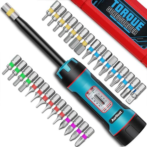 Aurlloct Tournevis Dynamométrique Long Manche 1/4 de Pouce, 1–8 N·m, avec Embouts S2, pour Réparations Domestiques et Vélos, 32 pièces