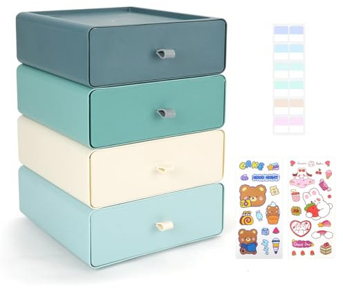 TIE-DailyNec 4 Pezzi Cassettiera Impilabile, Scatola di Immagazzinaggio con Cassetti, Organizzatore di Trucco per Scrivanie, Tavoli da Trucco, Scrivanie (Morandi)