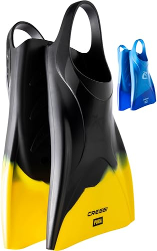 Cressi Pura Swim Fins - Flexible Silicone Unisex Adult Flippers for Comfort & Durability - Fins for Swimming Training - Black / Yellow - 10.5/12 UK