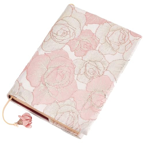 CRASPIRE Copertina per Libro Adatta al Formato A5 83 x 63 Pollici in Morbido Tessuto Satinato con Fiori di Rosa Rosa Lavabile Segnalibro Copertina Rigida Copertina Morbida Protezione per Libri