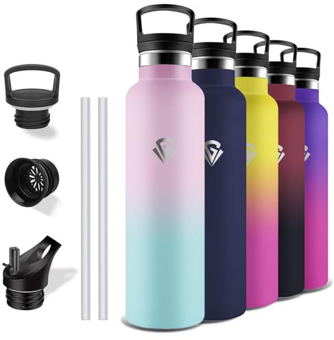 Grsta Borraccia Termica 1 litro, Senza BPA, Acciaio Inox, Con filtro e Cannuccia, Borraccia Sportiva, Senza Perdite, Borracce per Campeggio, Viaggio, Fitness, Yoga, Escursionismo