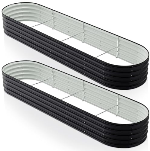 Warmiehomy 2 Packs 320x80x42cm Extra Large Raised Garden Bed Kit, Metal Planter Box Outdoor with Reinforced Rods, Rounded Galvanised Bottomless Large Raised Flower Beds for Garden Plants, Anthracite