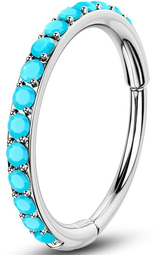 OUFER 20G Piercing Naso Acciaio Chirurgico 316L Segmento a Cerniera Anello Naso Hoop Turchese Blu Piercing Helix Conch Lobe Tragus Orecchini Donne 7 mm