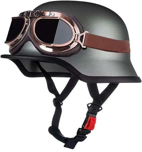 VVPEC Halvmotorcykelhjälm med UV-glasögon Öppen ansiktshjälmar ECEDOT-certifierad,WW2 Tysk retrostil halvansiktshjälm for vuxna män kvinnor, halvskalshjälmar for mopeder Scooter Cruiser Chopper(1,XL(