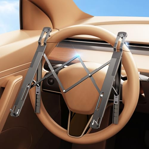 DICMKY Car Laptop Mount Steering Wheel Tray Holder, Height Adjustable Car Desk for Laptop Computer Tablet, Foldable Portable Lap Laptop Stand for Car Vehicle Workstation Accessories Truck SUV Tesla