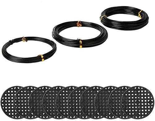 Glayent Set di fili per bonsai con foro per vaso di fiori, filo di rame per addestramento bonsai per kit da 20 in rete di plastica, nero