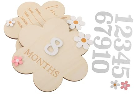 NOLITOY Wooden Baby Milestone Cards Flower-Shaped Monthly Growth Signs for Newborns with Milestone Recording Function and Photoready Announcement, for Family Sharing and Keepsake Albums