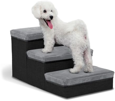 Wintem - Escalera para Mascotas – 3 peldaños Acolchados y Plegables con contenedores