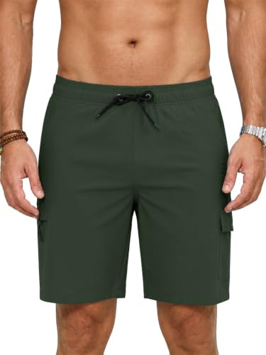 YloveM Badbyxor herr 2 i 1 innerbyxor, nätfoder, snabbtorkande boardshorts, herr med dragsko, ventilerande badshorts med dragkedja, vattenavvisande simbyxor, elastiska