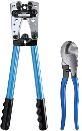 Heavy Duty Battery Cable Lug Crimping Tool with Cable Cutter - AWG 10-1/0 Electrician Crimper for Copper Lugs, Battery Terminal and Electrical Wire Lugs