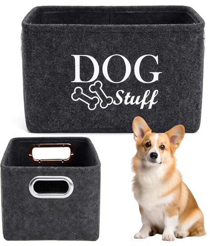 CtiUjdx Dog Toy Storage Basket, Dog Toy Box for Pet Supplies Organisation, Felt Storage Basket with Sturdy Construction, Measuring 30x20x20 cm for Home Decor and Travel Use