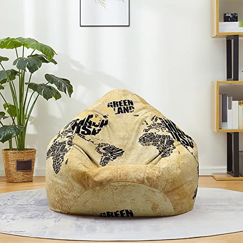 Hiseng Funda de puf, Sillón de Pera sin Relleno,Sofa Puff Gaming Salon Funda Moderno Sin Relleno para Niños, Impresión Bean Bag para Salón, Dormitorio y Sala de Juegos (Caqui,130x150cm)