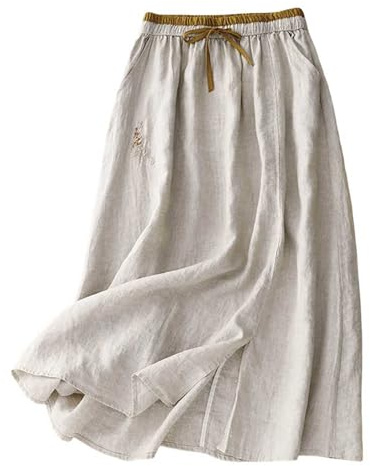 Générique Jupe Été Femme Jupe Longue Fluide Femme Coton Doux Maxi bohème Fluide Taille Haute Coupe A Ligne Ample avec Poches légère Vacances été Maxi Ample Plage A Ligne aérienne Respirante