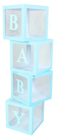 Cryfokt Caja de Globos Transparente con Letras Personalizables, para Propuesta de Fiesta y Celebraciones, Fácil Montaje, 4 Uds. (BLUE)