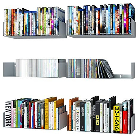 Wallniture Bali White U Shape Floating Shelves for Wall, CD DVD Storage Shelves and Metal Bookshelf Set of 6