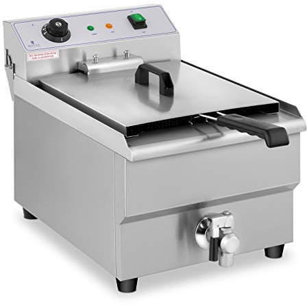 Royal Catering Elektrische Fritteuse für Restaurant, einfach, mit professionellem Wasserhahn RCEF 16EB (3500 W, 16 l, Temperatur max. 200 °C, Kaltzone, Ablaufhahn)