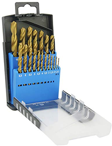 NORTOOLS HSS TiN Coated HSS Drill Bit Set with Round Shank for Steel, Soft Metal, Wood & Hard Plastic | Plastic Tool Display Storage Box | 19 pcs 1.0-10.0 x 0.5 mm
