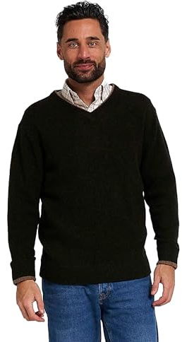 Jack Pyke Ashcombe - Jersey de Punto con Cuello de Pico - 100% Lana de Borrego - Verde Oliva Oscuro - M