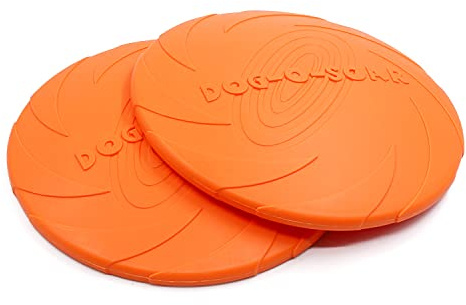 Pasking 2 Pack Dog Flying Discs 8.7inches Durable Pet Interactive Toys Soft Rubber for Medium Large Breeds Training Outdoor Flight Orange
