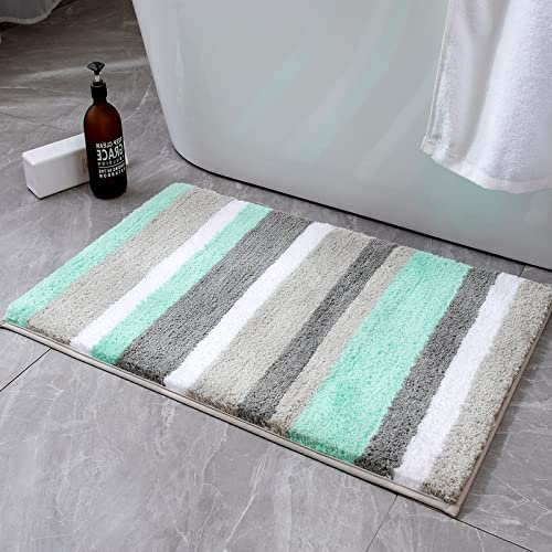MIULEE Badematte Badteppich Stripe Duschmatte Non Slip Badvorleger Fußmatte Dekorativ Badzimmermatte Flauschig Waschbar Saugfähig rutschfest Badezimmer Wohnzimmer 1 Stück 50x80 cm Grün und Grau