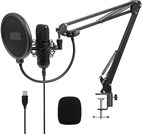 August REC100 USB Condenser Microphone with Boom Arm, Pop Filter & Shock Mount - Professional Cardioid Mic Kit for PC, Laptop, Gaming, Streaming, Podcasting, Recording, YouTube, TikTok, Discord, PS5
