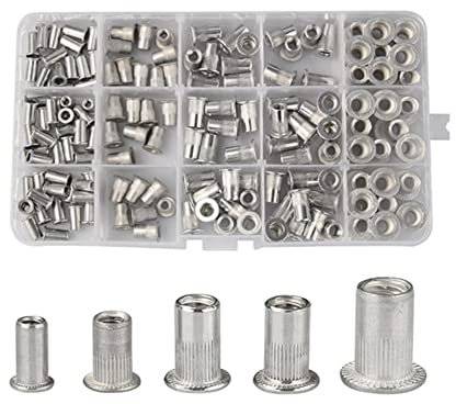JOELEW Nietmuttern 150 Stücke Mulit-Size Aluminiumlegierung Niet Flachkopf Gewindenieteinsatz Nutsert Cap Nietmutter M3/4/5/6/8 Einpressmuttern