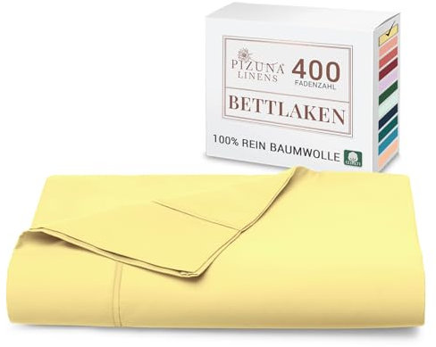 Mildes Gelb Bettlaken 180x280cm Baumwolle,400 Fadenzahl 100% Langstapelige Baumwolle Betttuch 180x280, Weiche Satin Webart Bettlaken ohne Gummizug (Mildes Gelb Baumwolle betttuch 180 x 280 cm)
