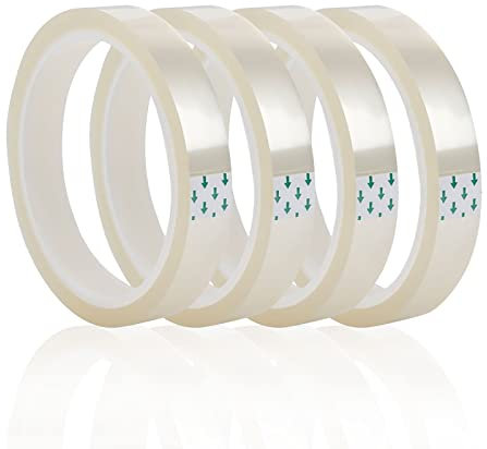 TSHAOUN 4 Rotoli 108 Piedi Nastro Termico,Nastro Termico per Sublimazione Nastro Trasparente per Pressa a Caldo Nastro Termoretraibile Ad Alta Temperatura Resistente,Nastro a Trasferimento (4 Rotoli)