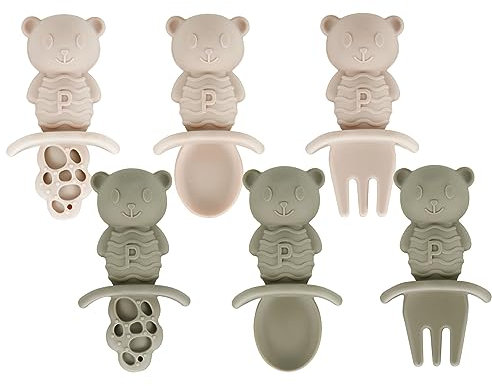 PandaEar 6er-Pack Baby Löffel Gabel 4 6+ Monate | Silikon Lernlöffel Baby Breilöffel Selber Essen | Kinderlöffel Esslernbesteck, blw Baby Led Weaning Zubehör