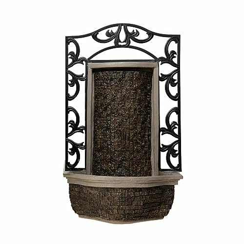 XBrand 30.31 H Stone/Black Polyresin and Metal Indoor Outdoor Wall Mounted Waterfall Fountain with Pump, Wall-Hanging Fountains, Water Fountain Décor