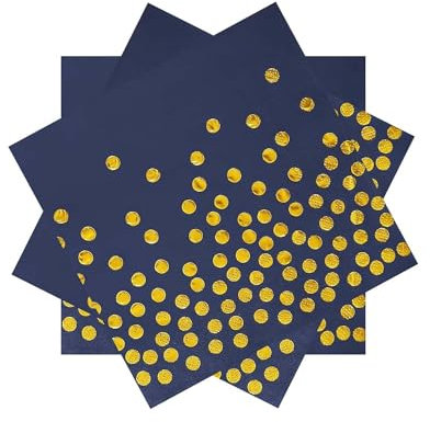40 Stück Blau und Gold Geburtstag Servietten，33x33cm Papier Party Servietten，für Junge Mädchen Geburtstag Party Deko