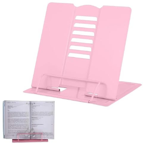 Leggio da Tavolo per Libri,Supporto per Libri Regolabile in Metallo,Leggio in Metallo per Libro,Leggio Libri Regolabile,Pieghevole Porta Libri di Cucina per Ricette,Libri di Testo,Documenti (Rosa)