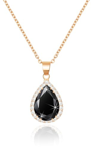 Linawe Schwarz Kette Halskette Rosegold Damen, Diamant Fossil Geburtsstein Kristall Kettenanhänger Halsketten, Damenkette Jewelry Charm Kette Schmucksets für Damen, Modeschmuck