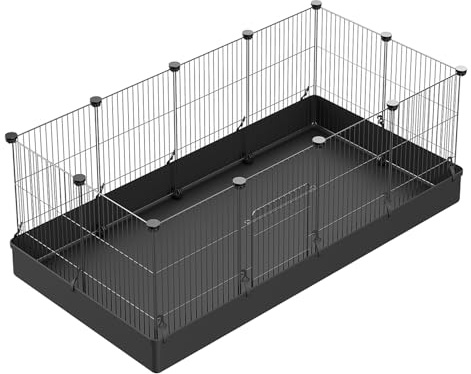 LANGXUN 12 Paneles de Metal para Animales pequeños con Alfombrilla Impermeable, corralito para Mascotas con Puerta, Jaula de Conejo, jaulas de cobayas, corralito para Cachorros, corralito para