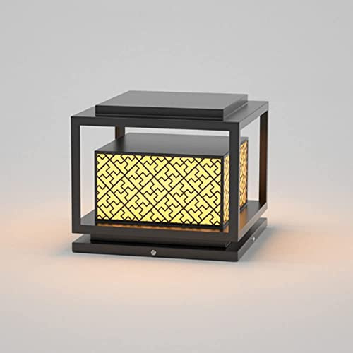 Luz de poste de jardín Portal de lámpara de pilar retro, Estilo chino Luz de poste de exterior Luz de pilar E27 Farol de muelle de acero inoxidable a prueba de agua Luces de pilar negro para patio